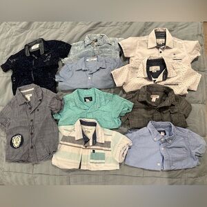 Bundle lot of 10 short sleeve button down shirts 3 toddler boy 3T blue white